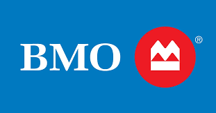 logo: BMO (Bank of Montreal) Red M with underline - white. 