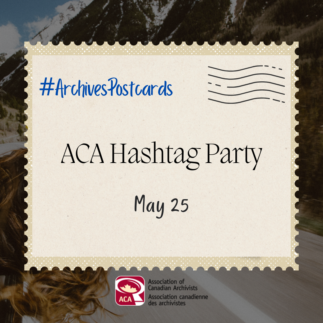 Canva image for ACA Hashtag Party May 25, #ArchivesPostcards