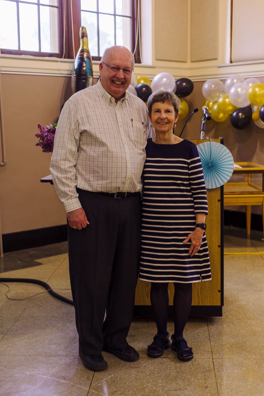 Fred Farrell, retiring archivist of New Brunswick with his wife Mary at his retirement party. 