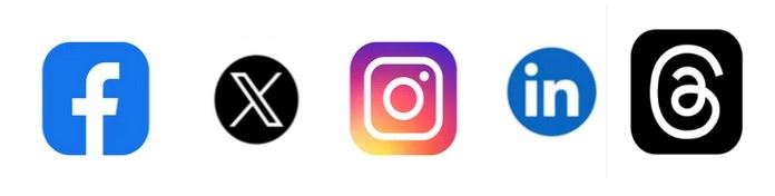 FaceBook. Twitter, LinkedIn and Instagram logos. 